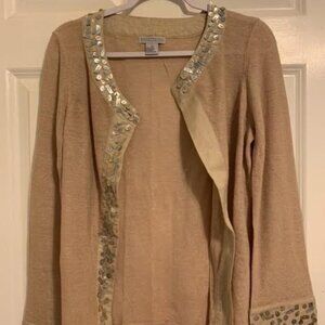 Lauren Hansen, Mother of Pearl button detail linen jacket, Medium, Tan/Pink